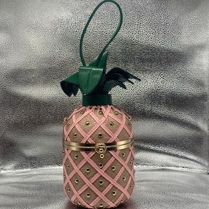 NWT Vegan Leather Pink Pineapple Top Handle Clutch